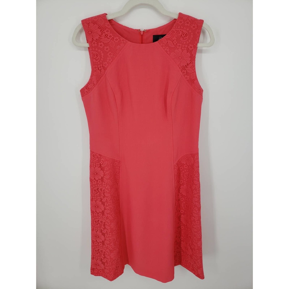 Adrianna Papell A Line Dress 10 Crochet Lace Flounce Hem Sleeveless Work‎ Coral